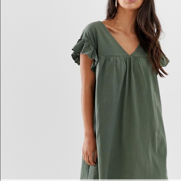 ASOS DESIGN mini reversible cottonslub smock dress - Picture 3 of 4